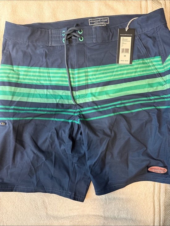 Vineyard Vines Other - Vineyard Vines Navy with Green Striped Men’s Swim Board Shorts
